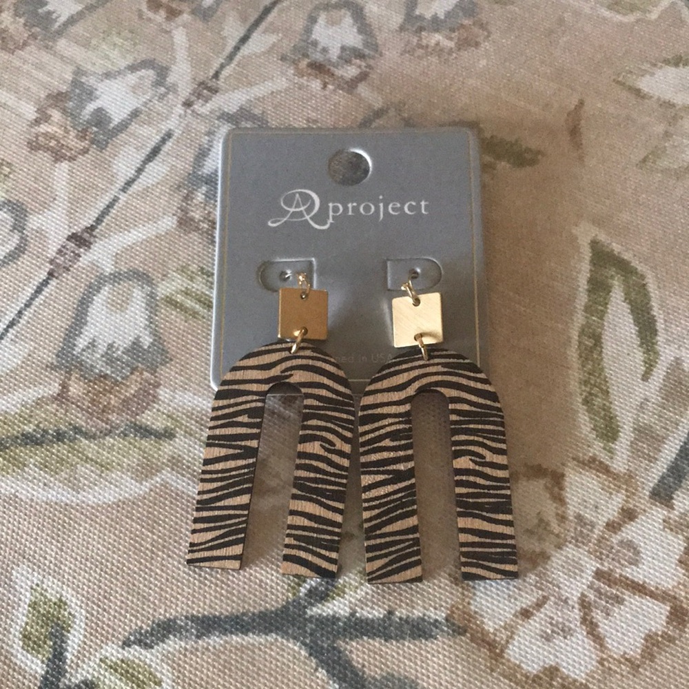 Zebra Print Earrings with Gold Accents